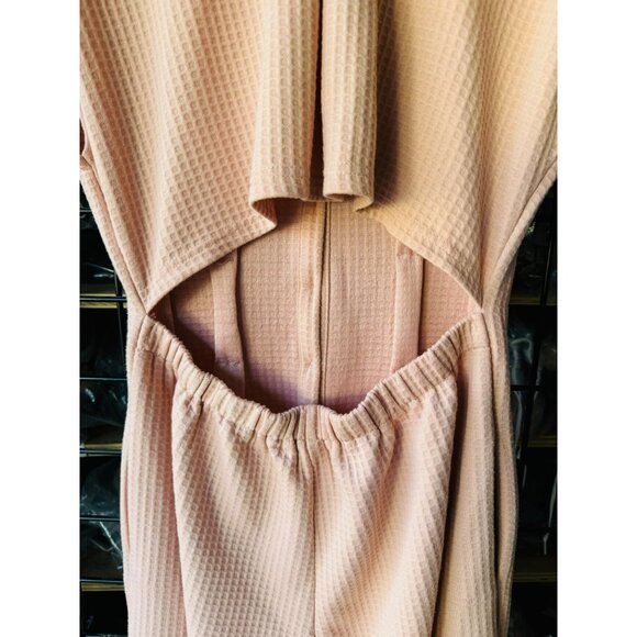 NWOT Mainstrip Pink Waffle Knit Wide Leg Pockets Open Back Button Jumpsuit L - Picture 7 of 13